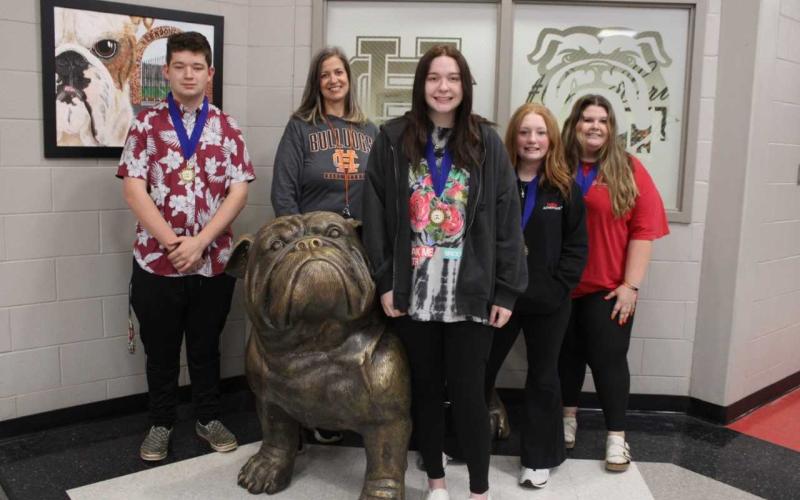Pictured from left to right are Jacob Shirley, Dr. Linda Frye, Riley Sokol, Whitney Smith, and Madison Elrod.
