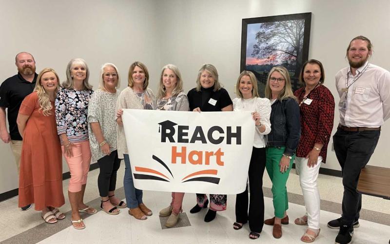 Pictured are the Hart County Education Foundation Board of Directors and academic coaches, from left to right, Jason Ford, Augusta Murphy, Helene Brown, Wyndee McKinnon, Stephanie Walker, Susan Carman, Susan Hotchkiss, Jessica Seawright, Claudette Gillespie, Bobbie Busha, and Grayson Williams.