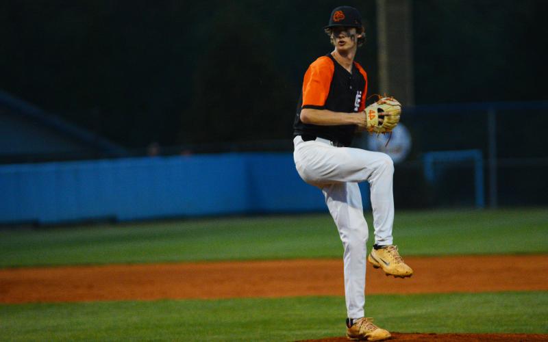 Tanner Ayers winds up to pitch.