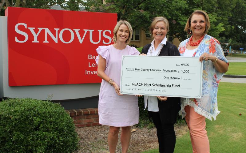 Pictured L-R: Jessica Seawright, Hart County Education Foundation president, Barbara Cronic, Synovus representative and Bobbie Busha, Hart County Education Foundation executive director.