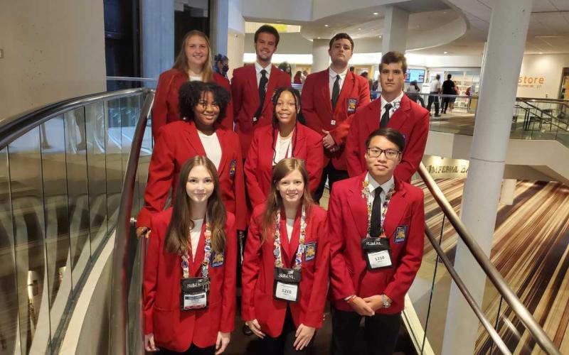 Pictured are the Hart County High School SkillsUSA National Convention participants. Pictured, from left to right, front row, are Georgia Tucker, Anna Hunt, Ethan Ho, middle row, Zion Lackey, Louiesa Gibbs, Jonathan McClain, back row, Katyln Howard, Aidan Gordon, and Ivan Martin.