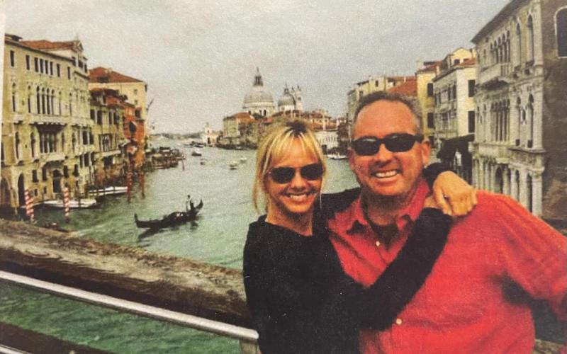 A memorial picture on display Sunday of Charly and Kelli school during a vacation in Venice, Italy.