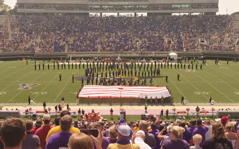The scene from the 50-yard line at Dowdy Ficklen Stadium in Greenville, North Carolina where East Carolina hosted South Carolina in 2021. The 20-17 Gamecock win, settled on a field goal as time expired, is the type of thrilling regional matchup currently being threatened by realignment.