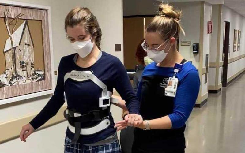 Photo submitted Schaper working on her recovery during physical therapy at the Shepherd Medical Center in Atlanta, GA just months after her accident.