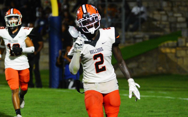 Paul Davis celebrates his second touchdown catch of the night.