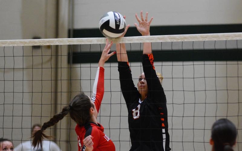 Drew Dotson/ The Hartwell Sun Cali Beebe gets a block against Loganville on Aug. 30 in Athens.