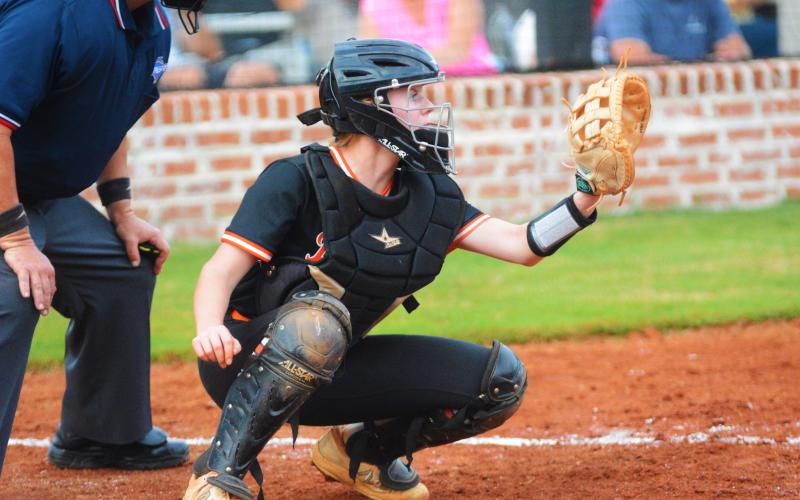 Lydia Burroughs readies for a pitch in a game earlier this season.