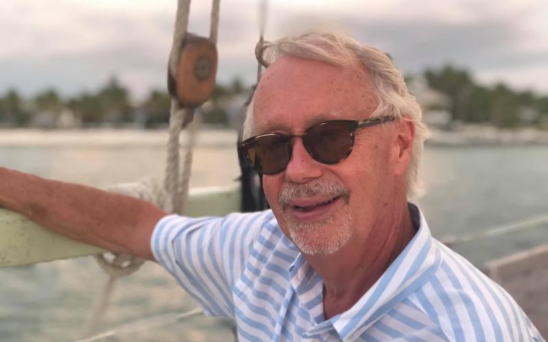 Earl Johnson aboard a boat while cruising the waters near Fripp Island, South Carolina.
