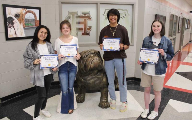 AP Scholars: Pictured from left to right are HCHS students Catherine Nguyen, Isabella Chitwood, Gael Albarran, and Macy Robinson, who all received national AP Scholar awards for their outstanding college-level achievement through their performance on multiple AP Exams (Not Pictured: Mary Elizabeth Jackson and Ethan McDowell.)