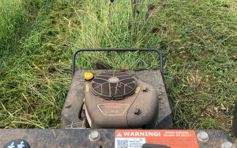 If you don’t mind walking, the DR Brush Pro XL 130 self-propelled mower can chew up a thicket. Suggest you wear gloves to avoid scratches from briars, barbed wire and such.