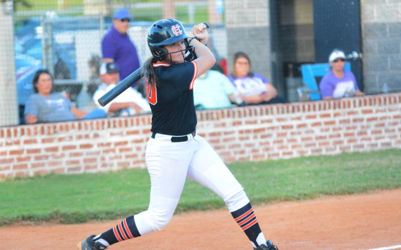 Drew Dotson/The Hartwell Sun Gracie Cook makes contact in the loss to Monroe Area on Thursday, Sept. 22.