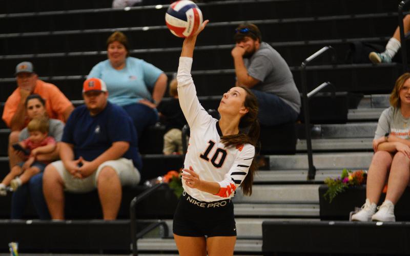 Drew Dotson/The Hartwell Sun - Ryleigh Jordan serves the ball against Madison County on Sept. 22.