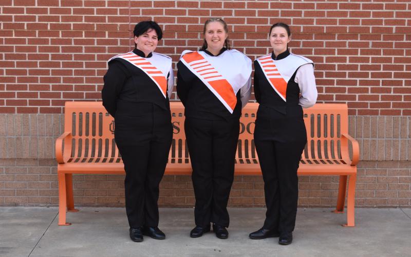 Drum majors Seth Morris, Katelyn Howell and Maddie Tolbert.