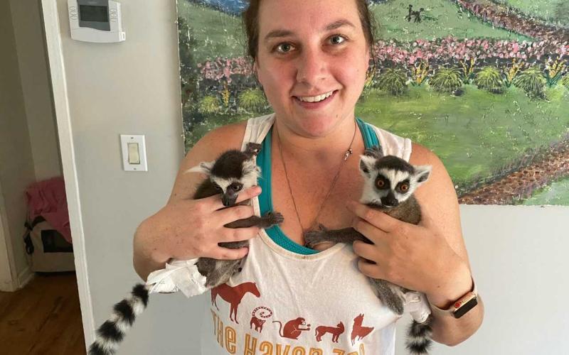 JohnieSue Thurman, founder of The Haven Zoo in Hart County near Lavonia, with the zoo’s two recently-rescued eight-month old lemurs.
