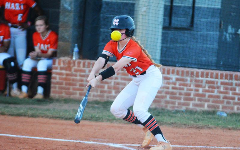 Lydia Burroughs makes contact in Hart’s last home game against Franklin on Sept. 27.