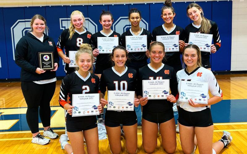 Back row left to right: Coach Kate Beardsley, Cali Beebe, Alexandria Burdette, Alexis Walker, Lillie Kate Rogers and Ryann Williamson. Front row: Hannah Harris, Ryleigh Jordan, Dakota Phillips and Abby Hubbard.
