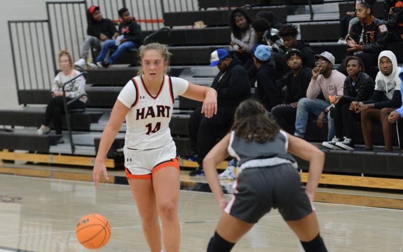 Junior guard Dakota Phillips drives the Lady Dogs to a, 56-37 win over the Madison County Lady Red Raiders.