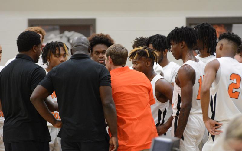 Coach Matt Gibbs goes over some late-clock management against Banks last Thursday.