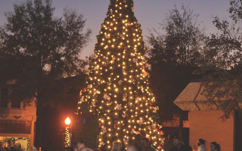 The Hartwell Courthouse Square moments after the annual tree lighting in 2021.