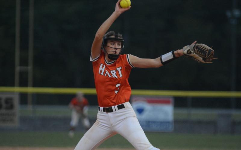 Emilee Sanders throws a pitch in her final game as a Dog.