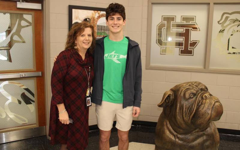 Pictured left Ms. Morgan-Philllips and pictured right is senior HCHS student Tate Phillips as he was named the STAR Student for the class of 2023.