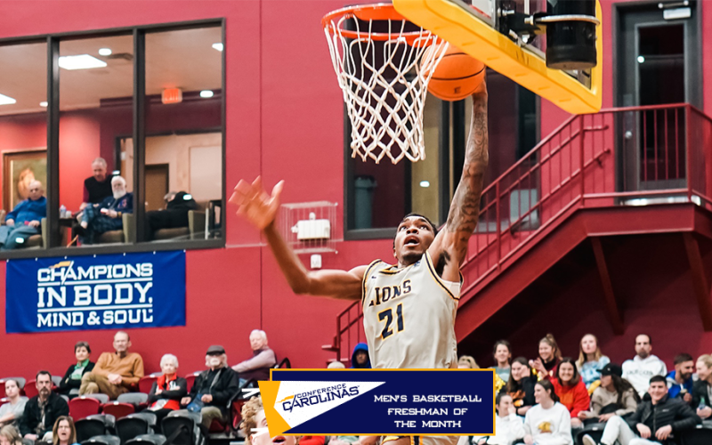 Tavarus “Spud” Webb was named the Freshman of the Month in men’s basketball. (Photo by the Conference of Carolinas)