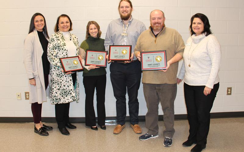 Pictured from left to right are UGA Archway representative Angel Jackson, Hart County Education Foundation Director Bobbie Busha, Hart County Education Foundation President Jessica Seawright, Hart County Charter System Community Relations Director Grayson Williams, Education Foundation Board member Jason Ford, and UGA Archway representative Michelle Elliot.