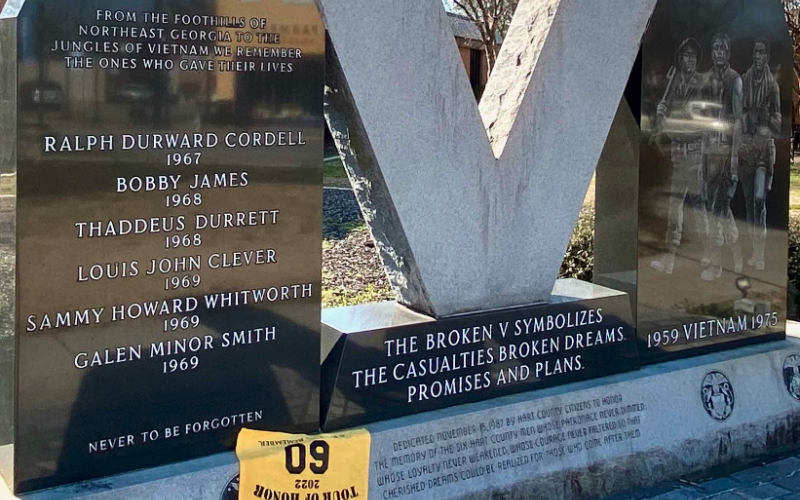 For 2023 the Vietnam Memorial on the grounds of the Hart County Courthouse in Hartwell is included as one of Georgia’s seven memorials.