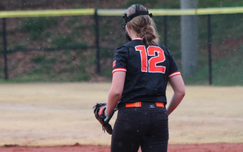 Lydia Burroughs steps back before delivering the pitch in game two of the double header versus Franklin.
