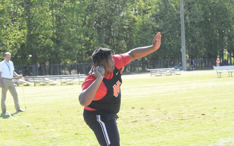 Pictured is senior Derrick Clarke as he placed first in the boys shot put and third in the boys discus.