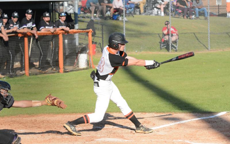 Senior infielder Jordan Leach hits for the cycle (single, double, triple, grand slam home run) in the 22-11 win over the Purple Hurricanes of Monroe Area on Wednesday, April 19.