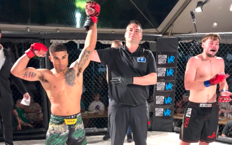 MMA (Mixed Martial Arts) fighter Brandon Webb (pictured left) from Contemporary Martial Arts of Hartwell wins the fight against Tony Rogers (pictured right) on Saturday, April 15 in Greenville, S.C.