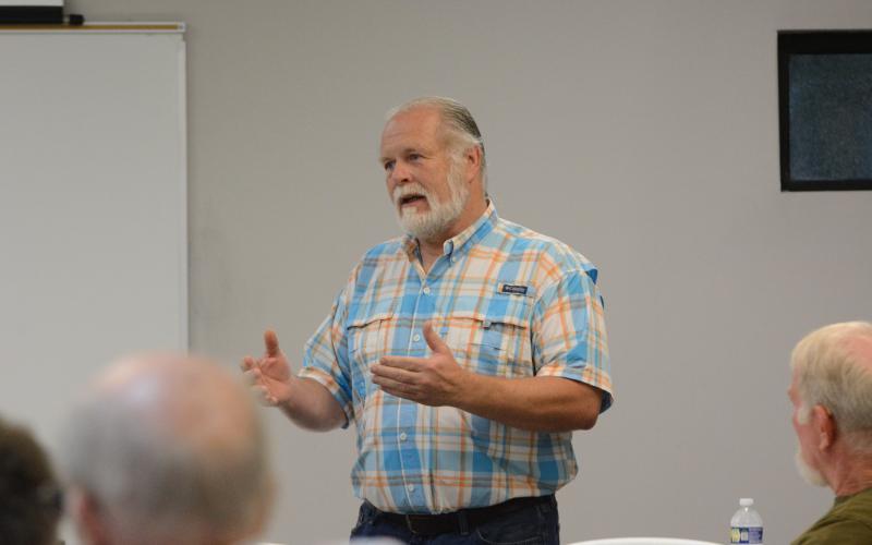 Hart County Commission Chairman Marshall Sayer spoke to the Hart County Property Owners Association Monday night. Sayer brought up the topic of a transportation special purpose local option sales tax that would help pave county roads.