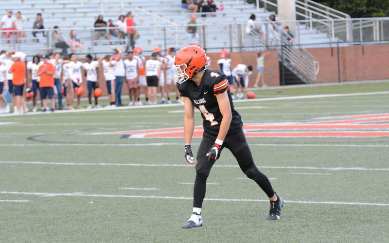 Junior wide receiver Pierce Mewborn lines up in the slot and awaits the snap during the 2023 spring game versus Habersham Central in Herndon Stadium on Friday, May 19.