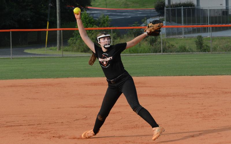 Freshman pitcher MaryBeth White winds up to deliver the pitch during a summer practice.