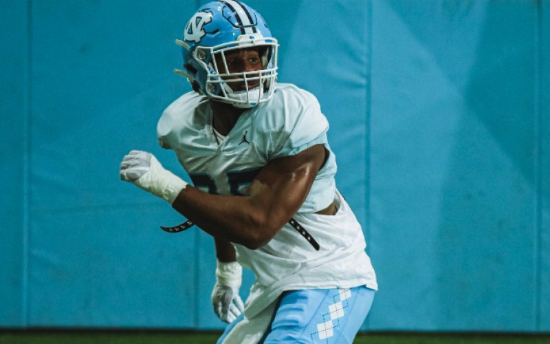 Rising senior defensive end Kaimon Rucker participated in UNC’s 2023 Lift for Life.