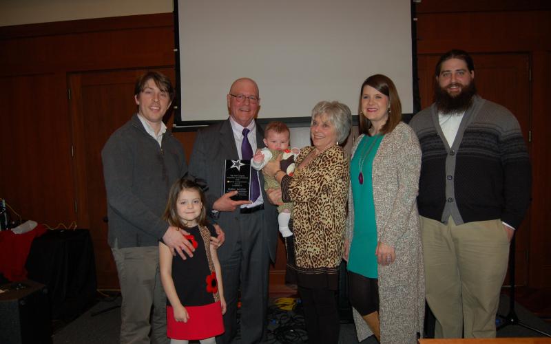Above, Walter Gordon was awarded the Lifetime Achievement Award during the Hart County Chamber of Commerce’s annual awards banquet in 2016. Pictured during the ceremony are, from left, Walter’s son Daniel Gordon, granddaughter Mary Charlotte Gordon, Walter, grandson Graham and wife Pat, Daniel’s wife, Paige Gordon and son Jay Gordon.