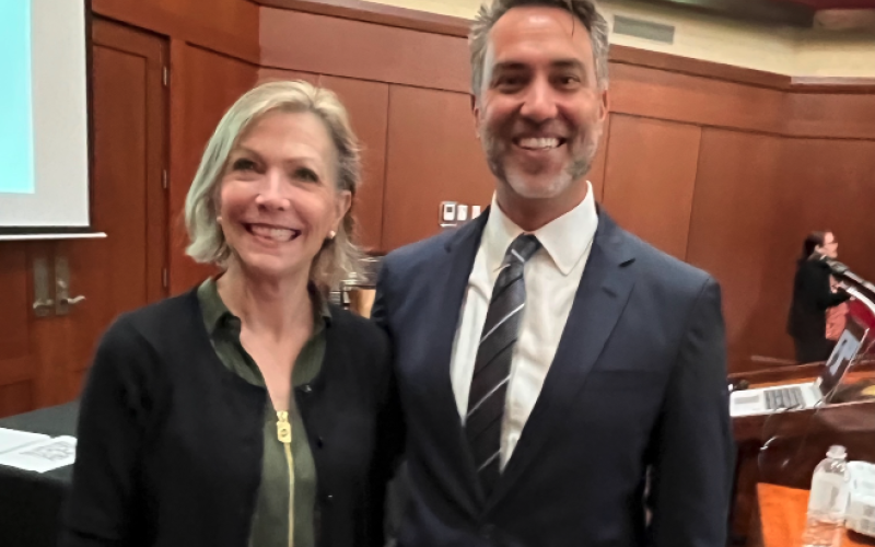 Harmony House CEO Laurie Whitworth (left) and child abuse pediatrician Dr. Stephen Messer of Childrens Health Care of Atlanta during the Northeast Georgia Sexual Assault Summit.
