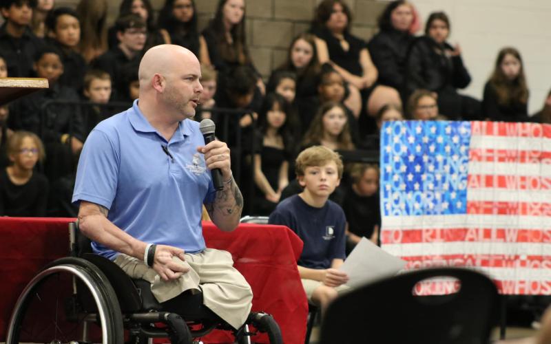 Corporal Brewington shares his message of resilency and sacrifice with HCHS students