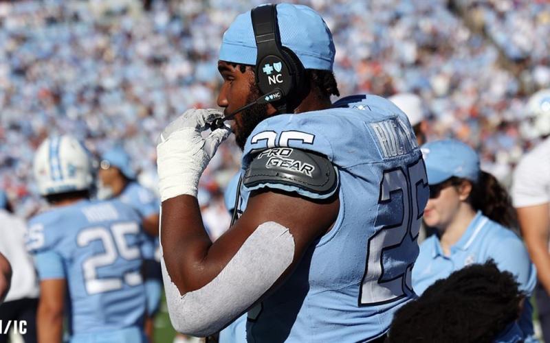 Senior defensive lineman for the Tar Heels of UNC Kaimon Rucker announces his future plans for 2024 via social media. Photo by Jim Hawkins of Inside Carolina