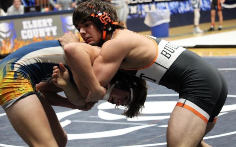 Peyton White wrestles a Mat Devil in the loss to Elbert Dec. 5.