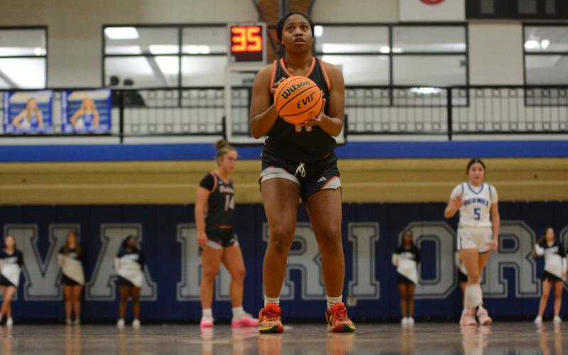 Senior forward Jazz Shealer had a career high 16 rebounds and also tallied nine points in the road loss to the Lady Warriors of Oconee County on Jan. 19, 44-31.