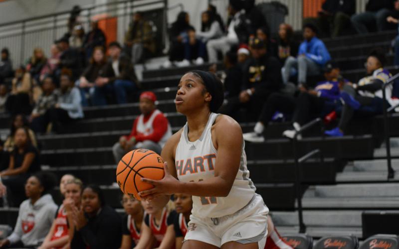 Pictured is senior forward Jazz Shealer as she had one of her best performances of the season with a double-double performance scoring 13 points and had 12 rebounds. She also had six deflections and seven steals, both in which she led the team.