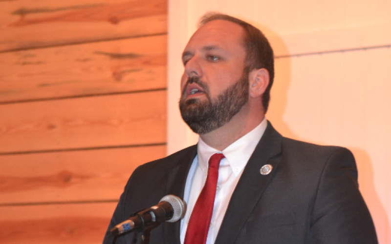 Hartwell mayor Brandon Johnson accepts the Lifetime Achievement Award on behalf of former councilman Tony Haynie.
