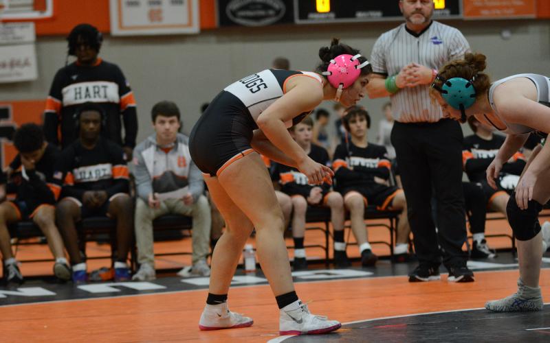 Pictured is Gelsey Aguilar as she placed second in the Region/Area Meet on Feb. 2 to advance to sectionals.