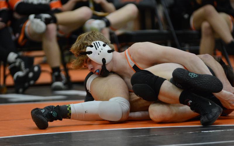 Pictured is Harrison Krause as he placed first and was crowned a region champion in his respective weight class at the Region/Area Meet at Stephens County on Feb. 3.