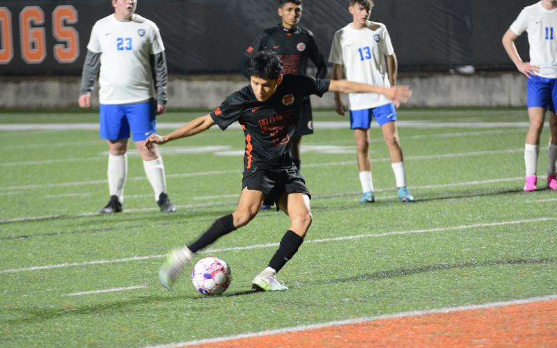 Pictured is senior forward Luis Genchi as he scored seven goals and Mantooth scored one goal in the 8-0 home win over the Indians of Towns County on Feb. 27.