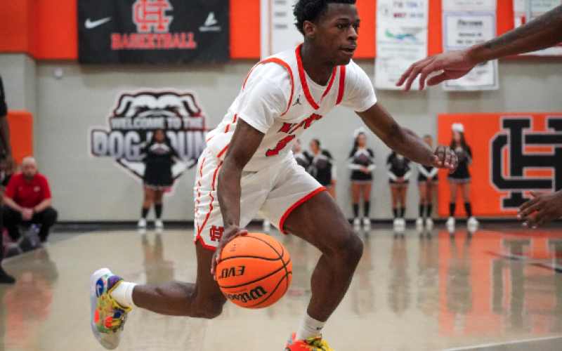 Junior guard Andrew Maxwell drives to the basket in the 66-64 home loss to the Indians of Stephens County Feb. 2.