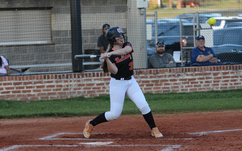 Senior outfielder Allie O’Bannon keeps her eyes on the ball during their home opener on March 7.