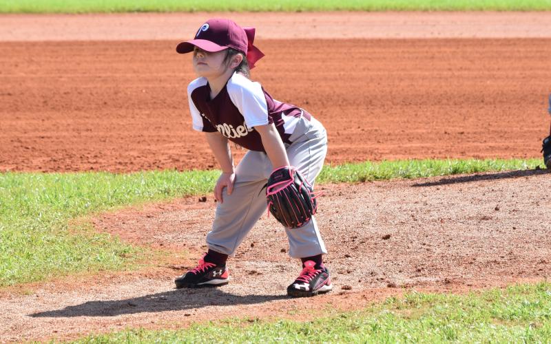 Pictured is Ashlyn Crowe in her defensive stance as she awaits the ball to come her way.